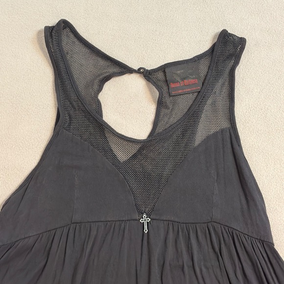 Queen Of Darkness Black top Mesh Goth Emo Cross Sleeveless Mini Y2K Medium - Picture 3 of 11